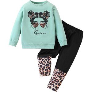 Toddler Girl Clothes Figure Graphic Drop Shoulder Top Pullover Leopard Print Pan